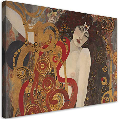 Feeby Bild Auf Leinwand Gustav Klimt Akt Frau 90x60 cm 1 tlg Schlafzimmer Modern Vlies Leinwandbilder Bild auf Leinwand Kunstdruck Wand Wanddeko Design Wohnzimmer Büro Flur Hotel Spa Abstrakt Gold