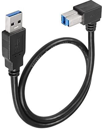 SinLoon USB 3.0 Cable de impresora 90 grados USB 3.0 Tipo A macho a tipo B Enchufe macho Cable de impresora de alta velocidad para disco duro, impresoras, escáner, concentrador USB, monitor (Left)