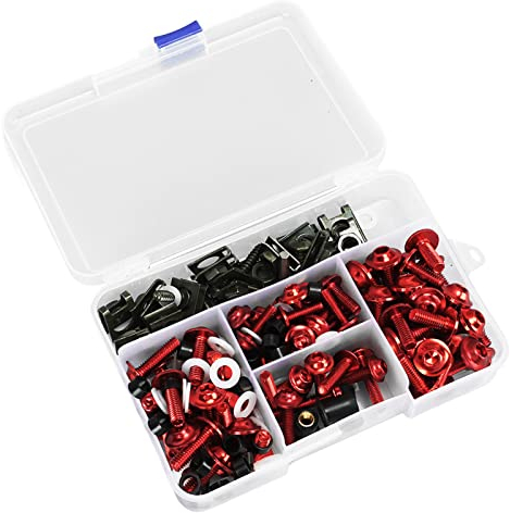 Motorrad-Befestigungs-Verkleidungsschrauben-Set, 177-teilig, Eloxierte Oberfläche, Kompakt, Einfache Installation, Motorrad-Verkleidungsschrauben-Set, Präzise für Motorräder (Rot)