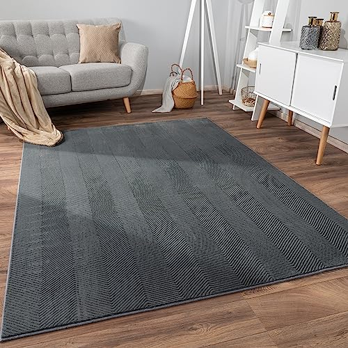 Paco Home Teppich Wohnzimmer Schlafzimmer Kurzflor rutschfest Skandinavisches Boho Design Einfarbig Geometrisch 3D Effekt Modern, Grösse:80x150 cm, Farbe:Anthrazit