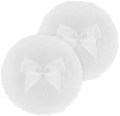 Sibba Large Fluffy Powder Puff, 4 Inch Ultra Soft Washable Reusable Velour Face Body Powder Puff Loose Powder Puffs Wet Dry Makeup Tool (White)