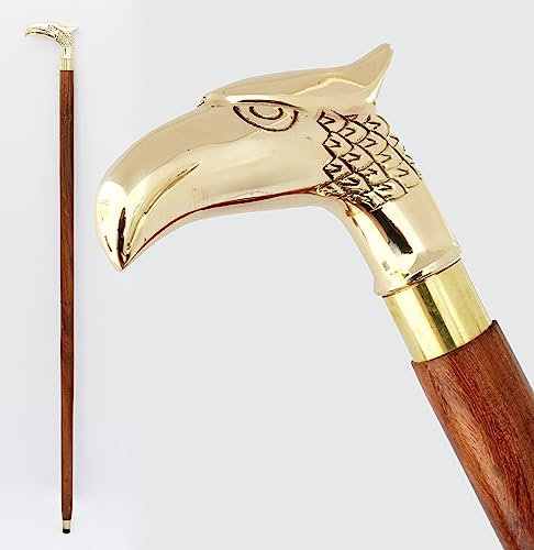 HILLSIDE Unisex-Adult Walking Canes- Men Derby Canes And Wooden Walking Stick Brown Ebony Brass Handle In Golden Tone Natural & Black Wood Unisex Cane, T Shape, Victorian, Axe, Wolf Eagle