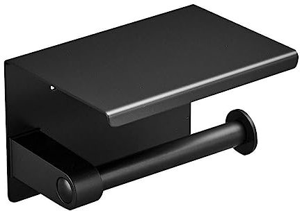 Toilet Paper Holder with Phone Shelf SUS304 Stainless Steel Wall Mounted Toilet Paper Roll Holder Black