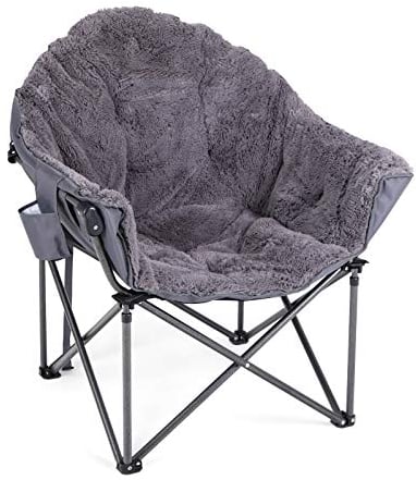 LET'S CAMP Übergroßer Campingstuhl Moonchair Faltbar Untertasse Plüsch Klappstuhl Angelstuhl Campingsessel bis 150kg mit Kühltasche für Outdoor Indoor