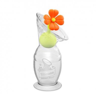 Haakaa Milchpumpe Brustpumpe 100ml mit Saugfuss und Blumenverschluss Orange Stillen Handmilchpumpe