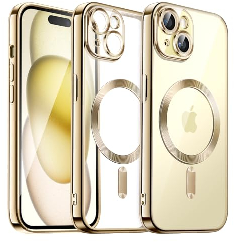 JETech Soft Clear Case for iPhone 15 6.1-Inch, Camera Lens Full Protection, Compatible with MagSafe Wireless Charging, Shockproof Electroplated TPU Phone Cover (Gold)