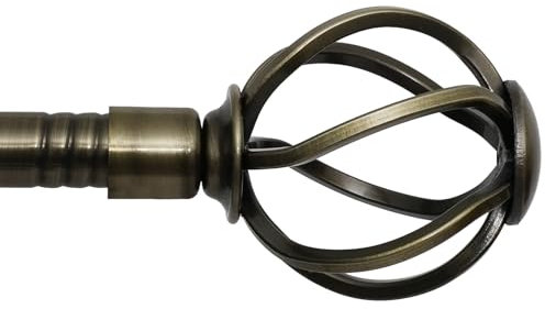 Gardinenstangen aus antikem Messing, für Fenster, 167 bis 304,8 cm, mit gedrehten Käfig-Endstücken, gebürstetes Messing, lange 3 m lange Gardinenstangen-Set, robuste Gardinenstangen für Außenbereich,