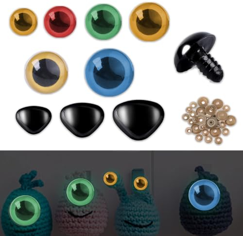 Zamety 100 Pezzi Occhi Amigurumi e Nasi, 12-30mm Occhi per Pupazzi, 20-35mm Nasi di Sicurezza, Occhi per Amigurumi con Rondelle, per Fai da Te Pupazzi Creazione Bambole Lavoretti