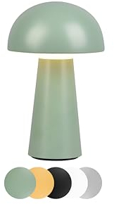 lightling Lennox LED Design Tischlampe, Pilz Lampe aufladbar via USB, Tischlampe kabellos inkl. 4-Touch Funktion, IP44 für innen und außen, 14 x 22 cm, Kunststoff, 2W, pistaziengrün