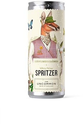 The Uncommon English White Wine Spritzer, Blended with Sparkling Water, Elderflower & Cucumber, Light & Refreshing, Vegan-Friendly – Ideal for Picnics & Parties (5.5%) – 4 x 250ml Cans in Gift Box