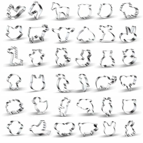 ZijTak - Set emporte-pièce - 36 pièces - Animaux - Acier inoxydable - emporte-pièces en acier inoxydable - écureuil cheval hibou oiseau mouton renard bétail à koala girafe mouche singe canard chat