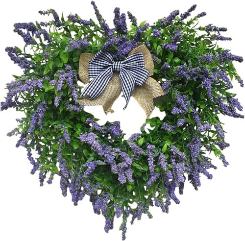 Lavender Wreath Heart Shape Wreath Artificial Lavender Garland Valentine's Day Wreath Front Door Wreath for Valentine's Day Festival Wedding Hanging Decorations - Style B