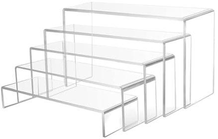 Wealrotn 5PCS Clear Acrylic Riser Display Stands, Transparent Rectangular Tiered Display Shelf for Funko POP Figures, Perfume, Cupcake, Toys Model, Dessert