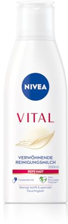 NIVEA VITAL Leche limpiadora mimadora, leche de limpieza facial para pieles maduras, elimina el maquillaje y la suciedad de la piel, leche limpiadora suave (200 ml)