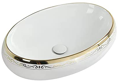 WAOCEO Waschschalen Waschbecken Ovales Waschbecken, 24'' Aufsatzwaschbecken