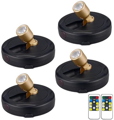 BERGUSTCH Foco LED alimentado por pilas, luz de pared, iluminación ascendente interior, luces de disco con control remoto, luces de marco de fotos, luces de exhibición para pinturas, diana, retratos,