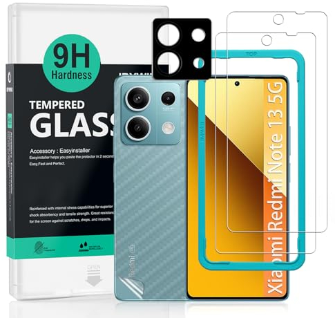 Ibywind 2 Pièces Verre Trempé pour Xiaomi Redmi Note 13 5G 6.7,9H Dureté Protection écran,avec 1 Pièce Protection Caméra,1 Pièce Film Arrière,Facile à Installer