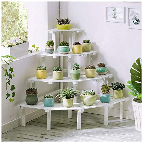 Soporte de Flores para decoración del hogar, Soporte de Flores de Esquina de Madera Maciza, Escalera carnosa, balcón, Estante de Madera para macetas, Estante de Almacenamiento de 4 Capas SOP