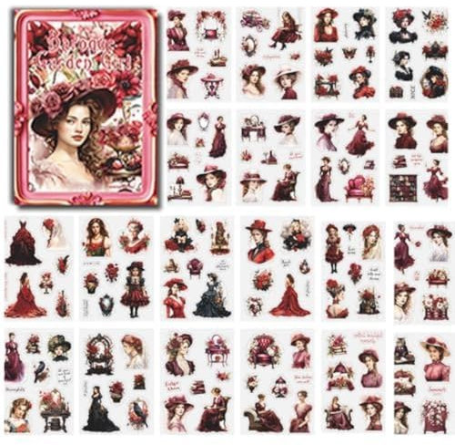Alideco Vintage Scrapbook Stickers Set Baroque Garden Girl Sticker Book for Adults Sticker journaling Stickers for Scrapbooking Tweezer 20Sheets(chiyanheisha)