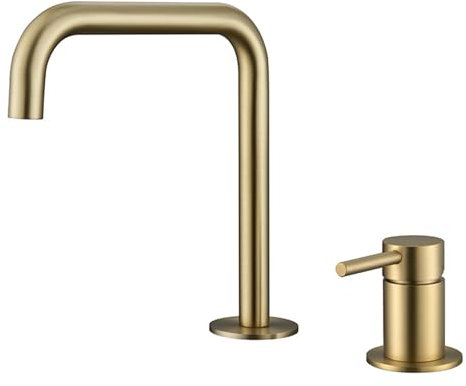 BiaoTeng Robinet Salle Bain Lot de 2 Monocommande Chaud et Froid Laiton Inox Mitigeur pour Vasque Salle de Bain Mitigeur Lavabo 2 Trous Or Brossé
