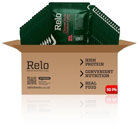 Relo Chinese Style Chicken Curry | 350g Ready-to-Eat Survival Food Pouches | Camping Food Pouches with High-Protein (42g), High-Fibre, Low-Fat, Low-Sugar, Low-Cal, Low-Carb, Keto-Friendly (30 Pack)
