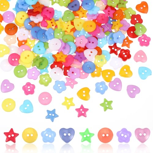 200 Stück Bunte Knöpfe in Verschiedenen Formen - 2-Loch Harz Knöpfe Mit Aufbewahrungsbox für DIY Basteln, Nähen, Handwerk, Scrapbooking, Painting, Geschenk und Dekorieren