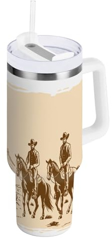 JUMBEAR 30oz North American Desert Cowboy Tumbler with Handle and Straw Lid,Insulated Reusable Stainless Steel Water Bottle Travel Mug Iced Coffee Cup