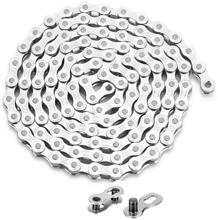 Bike Chain, 9 Speed Cycling Chains,116 Links Bicycle Chain High Strength Manganese Steel Cycling Chain with Magic Buckle Bicycle Accessories for Road Mountain Bike(Silver)