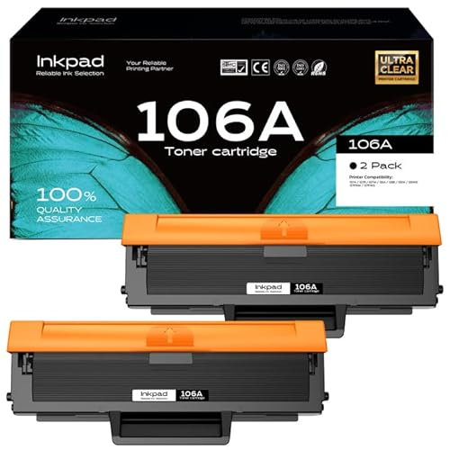 iNKPAD W1106A 106A Toner Kompatibel für HP W1106A 106A Schwarz für Laser MFP 135wg 107w 107a 107r MFP 137fwg 137fnw 135w 135a 135r Druckerpatrone(Schwarz, 2er-Pack)