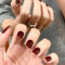 24pcs Short False Nails Square Burgundy Press on Nails Fake Nails Stick on Nails Removable Glue on Nails Wine Red Acrylic Full Cover Nail Tips Women Christmas New Year Nail Accessories