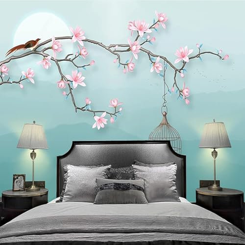 Tzxztt Cage à Oiseaux à Fleurs Roses Papier Peint 3d Moderne En Soie GaufréE MatéRiau IdéAl Pour Le Salon Et La Chambre à Coucher-150cm×105cm