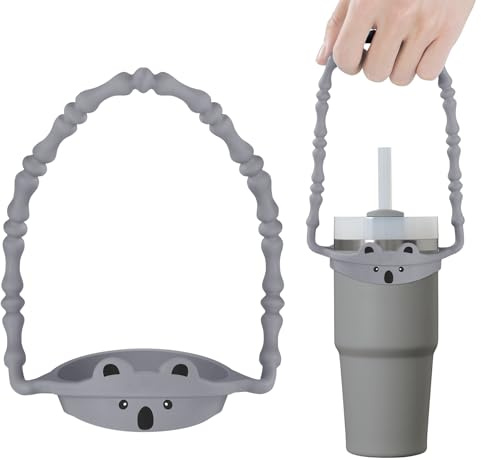Vmini Water Bottle Handle with Cute Animal Patterns, Silicone Water Bottle Holder, Carrier, Sling with Strap, Kids Bottle Strap Accessories Compatible with Stanley Cup/Owala/Yeti Rambler - Koala