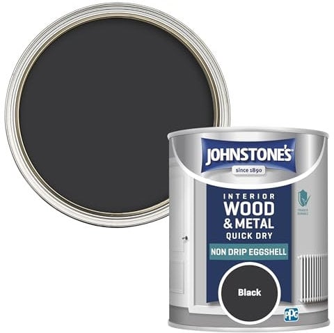 Johnstone's - Interior Wood and Metal Paint - Eggshell Finish - Black - 750 ml - Quick Drying - Non Drip Water Based Formula