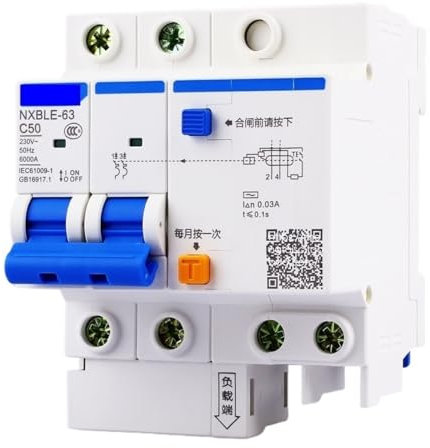 LATEAU Magnetotermico,Interruttore Magnetotermico Interruttore differenziale RCBO 2P 6A 10A 16A 20A 25A 32A 40A 50A 63A 230V(6A)