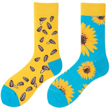 NxnChc Chaussettes Drôles pour Femmes et Hommes Unisexe - Motifs Variés (Animaux, Nourriture, Fruits, Sport, Art) en Coton - Cadeau avec Motifs Asymétriques Gauche et Droite