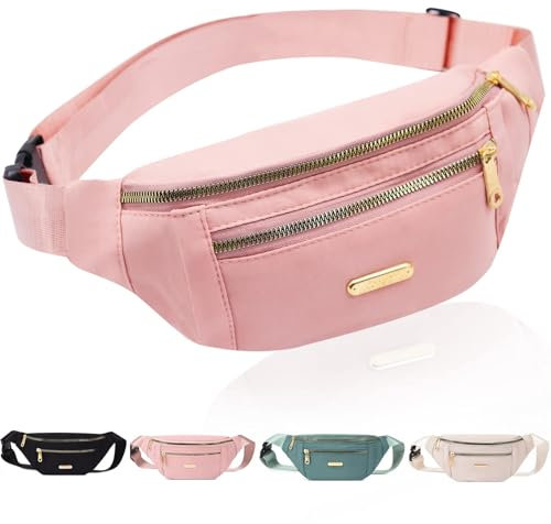 Bauchtasche für Damen Herren, Stylisch Verstellbarer Gürteltasche Lässige Hüfttasche mit 3 Reißverschlusstaschen für Radfahren Joggen Wandern Camping Outdoor Sport (Rosa)