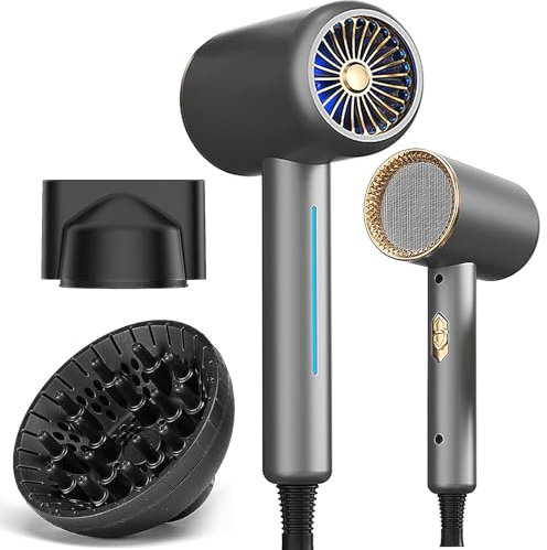 Secador de Pelo Profesional Iónico 2400W, Secadores de Pelo con Concentrador y Difusor, Secado Rápido, 3 Temperaturas 2 Velocidades, Protección Contra Sobrecalentamiento, Adecuado para Salón y Hogar