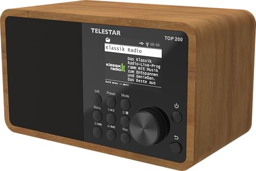 TELESTAR TOP 200 - DAB+/Internet Radio (mono, 10 Watt, funzione di trasmissione/ricezione Bluetooth, registrazione USB, sistema di allarme di emergenza, controllo app) - legno