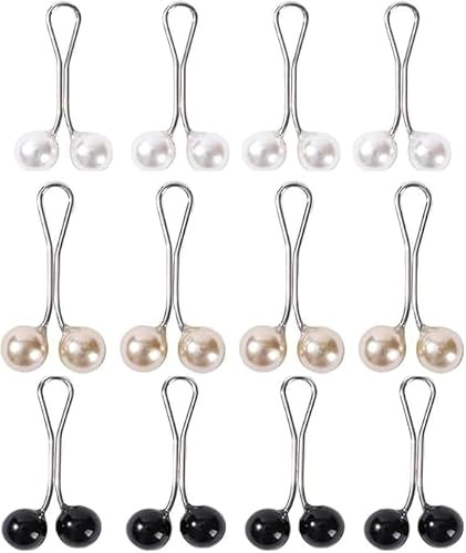12 Stück Kopftuch-Perlennadeln, U-Form, Hijab, Schal, Schal, Schal, Broschen, Schmuckzubehör (Weiß, Gold, Schwarz)