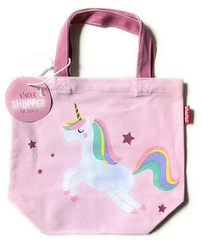 la vida GmbH Kinder Shopper Tasche mit Einhorn-Motiv, Rosa Canvas, Regenbogen-Design