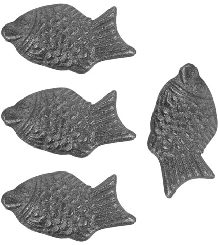 TOGEVAL 4pcs Cast Iron Cooking Utensils Iron Fish Cooking Tool for Endurance Vegan Nutrition Anemia Solution for Health Vegan Black