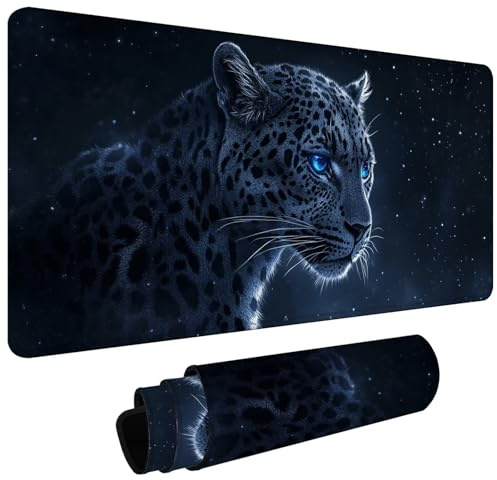 Tapis de Souris XXL 1500x800x3mm Tapis de Souris Gaming avec Base AntidéRapante ImperméAble à l'eau, Gamer Mouse Pad, Accessoire Bureau, Précision-Vitesse-Confort pour Tous Types Léopard La Nuit #L677