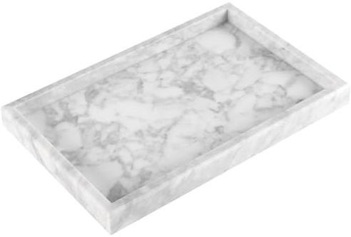 30 x 20cm Natural Marble Tray, Rectangular White Stone Vanity Holder | for Bathroom, Candle, Coffee, Perfume, Jewelry, Makeup Organizer, Bedroom, Home Decor