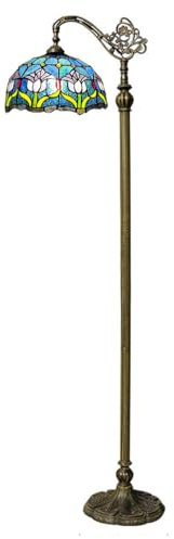 MUOKGFR Lampadaire arqué de Style Tiffany, Lampe de Lecture sur Pied en Verre teinté, Lampe de décoration de Table de Chevet Antique Vintage pour Chambre à Coucher, Salon, Maison, Bureau, Tulipe