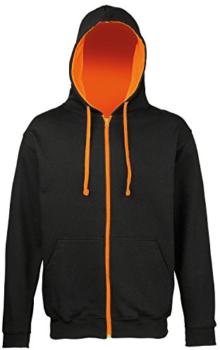Awdis Mens Varsity Hooded Sweatshirt / Hoodie / Zoodie (XL) (Jet Black/ Orange Crush)