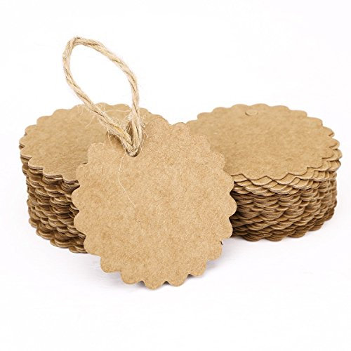 100 Stück Braune Kraftpapier-Etiketten zum Basteln, als Gepäckanhänger, Hochzeitsschildchen, leere Preisschilder, Geschenkanhänger, zufällige Farbauswahl Rund