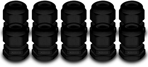ARLI Kabelverschraubungen M20 x 1,5 mm metrisch IP68 10x M 20 Kabel Verschraubung 6-12 mm schwarz Gegenmutter wasserdicht Kunststoff - 10 Stück