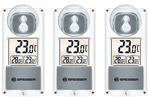 Bresser Solar Fenster Thermometer mit Saugnapf für Innen und Außen, 3er Set