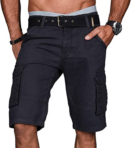A.Salvarini Stylische Herren Cargo Short inkl. Gürtel Sommer Bermuda Kurze Hose Army Shorts AS-037 [AS-037-Anthrazit-W38]