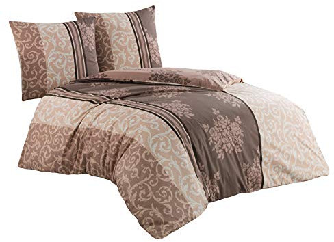 Class Home Collection Bettwäsche 200x200 – Bettwäsche-Sets mit Bettbezug 200 x 200 und Kissenbezug 80x80 – Bettwäsche 200x200 Baumwolle – Bettwäsche Bettbezug mit Reißverschluss Natura Braun